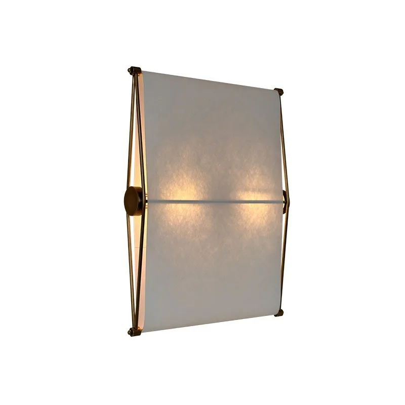 Italian minimalist square paper cover wall  , copper frame entrance staircase study background wall soft light atmosphere