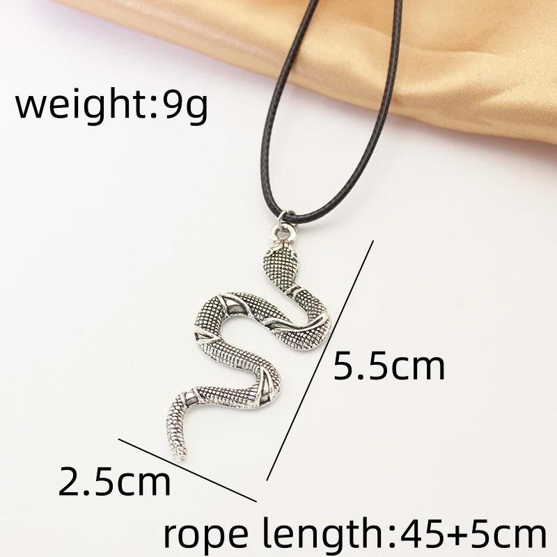 Retro Big Python Snake Pendant Necklace for Women Silver Color PU Rope Leather Clavicle Collar Neck Jewelry Hiphop Punk Gift