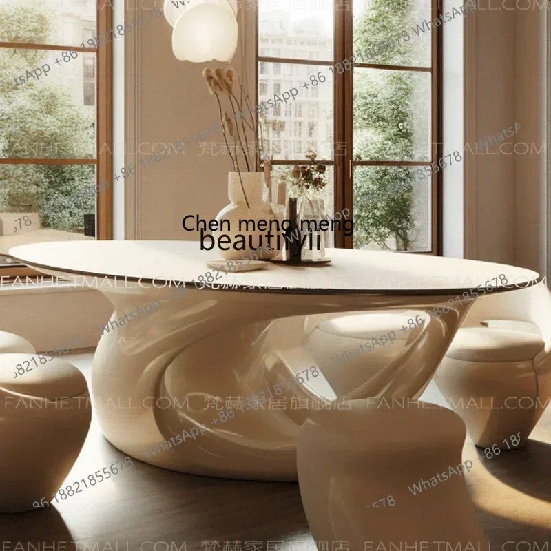 cn8617 ssss 8617 Modern cream dining table, solid wood creative oval table 2 meters long dining table, artistic sense