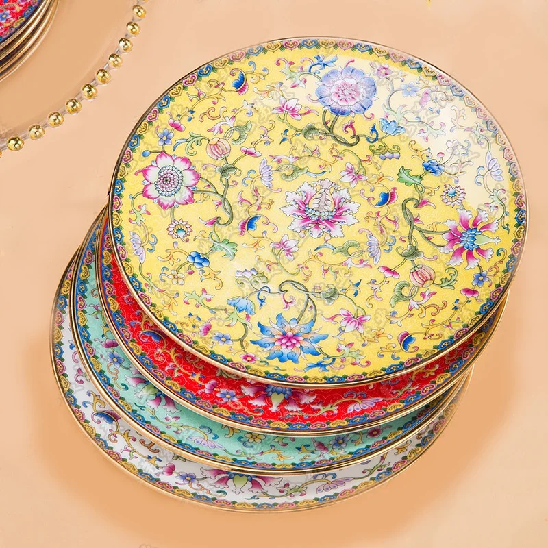 Phnom Penh Enamel Ceramic Plate Creative Flower Texture Relief Steak Dinner Plates Chinese style Tableware Dish Dessert Dishes
