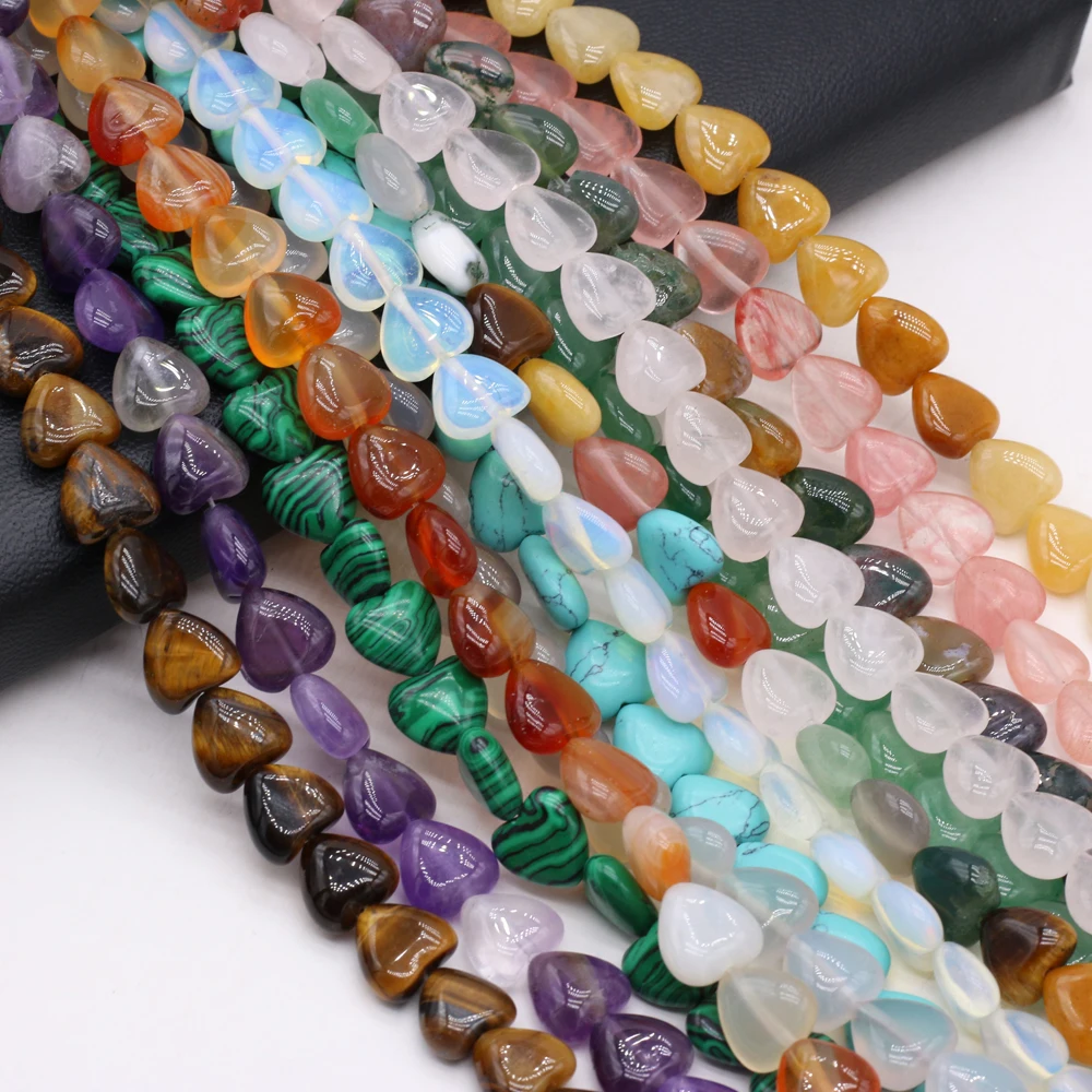 20pcs Natural Agate Beads Heart Shape Tiger Eye Stone Rose Quartzs Loose Spacer Bead for Making Necklace Bracelet Accessories