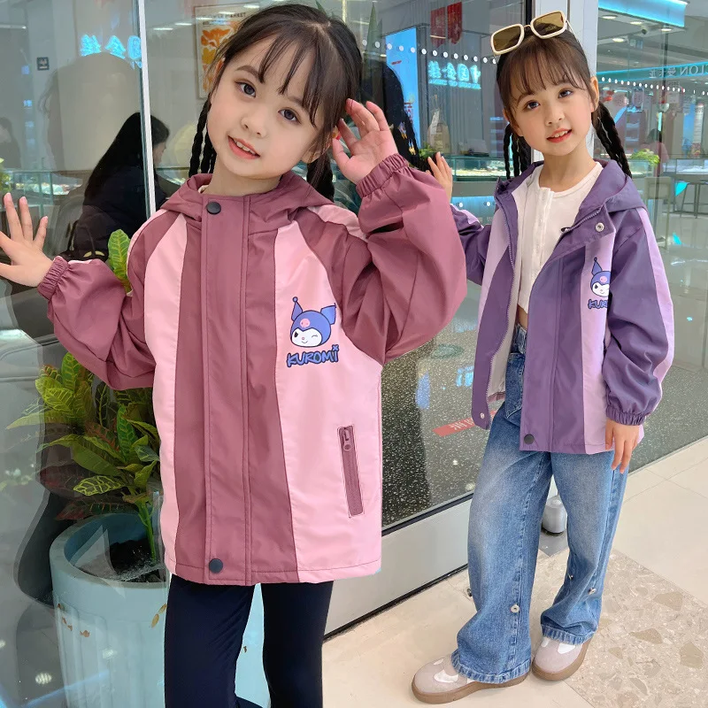 Girls' color matching top coat spring new children's fashion trend storm jacket girls big children girls foreign style loose