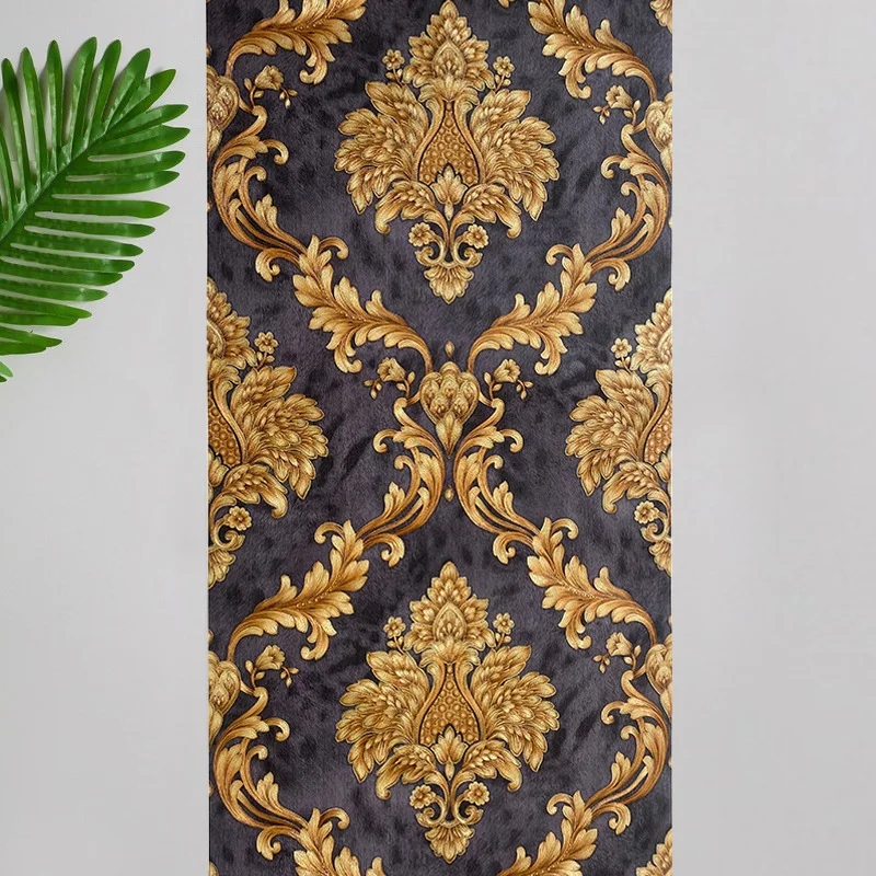 

European Black Gold Damask 3D PVC Embossed Wallpaper Luxury Bedroom Living Room Striped Vinyl Wall Paper Floral papel de pared