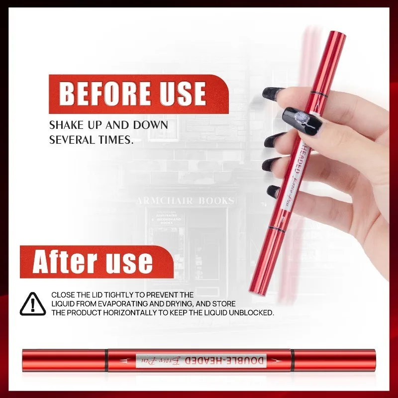 Wenkbrauwpotlood met 2 vorks Waterdicht Twee-in-één Vloeibaar wenkbrauwpotlood Gebogen wenkbrauwpen Make-up Ultrafijne wenkbrauwen Pen Rode buis