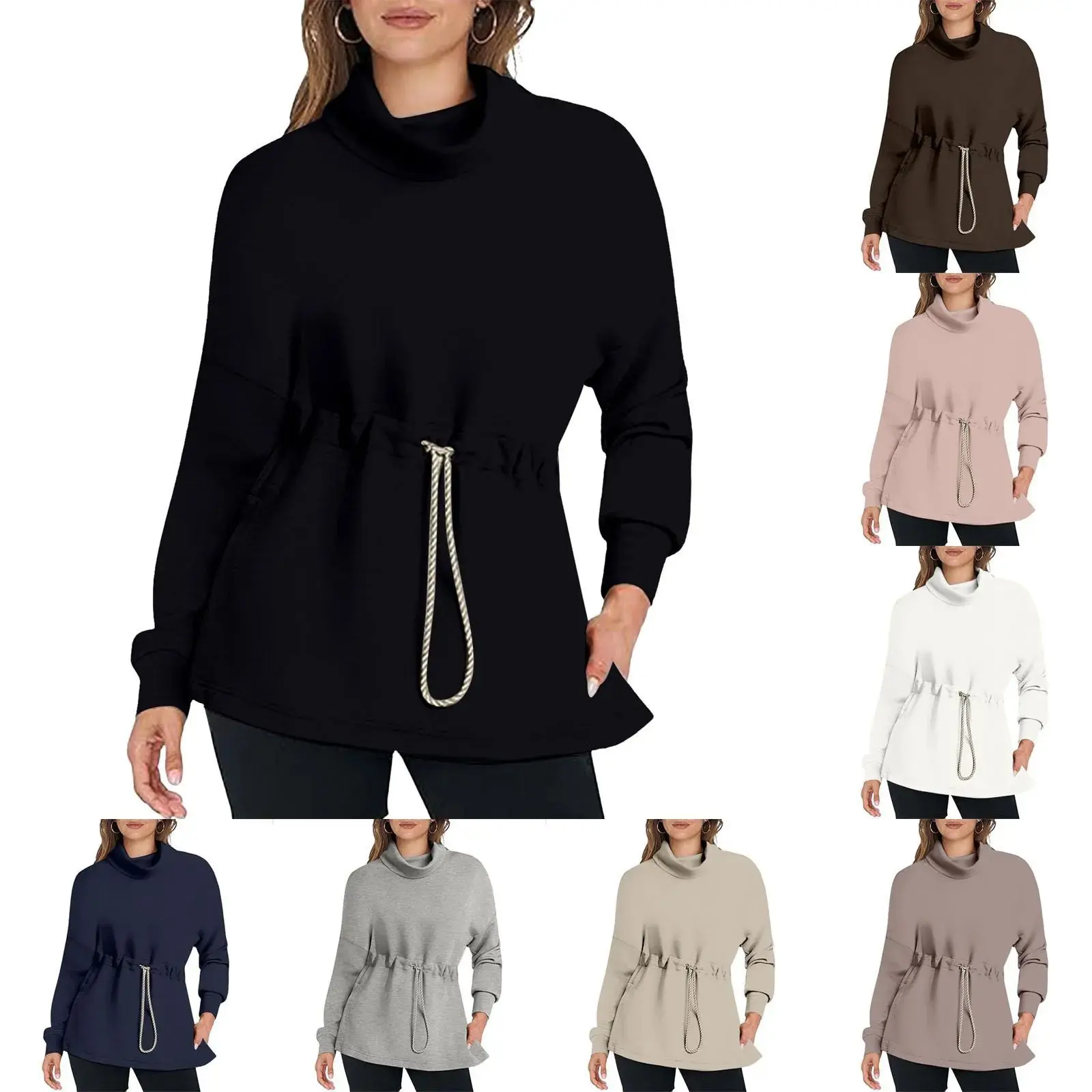 Damen-Sweatshirt mit Dstring-Taille, Herbst und Winter, hoch, modisch, bequem, lässig, für Damen