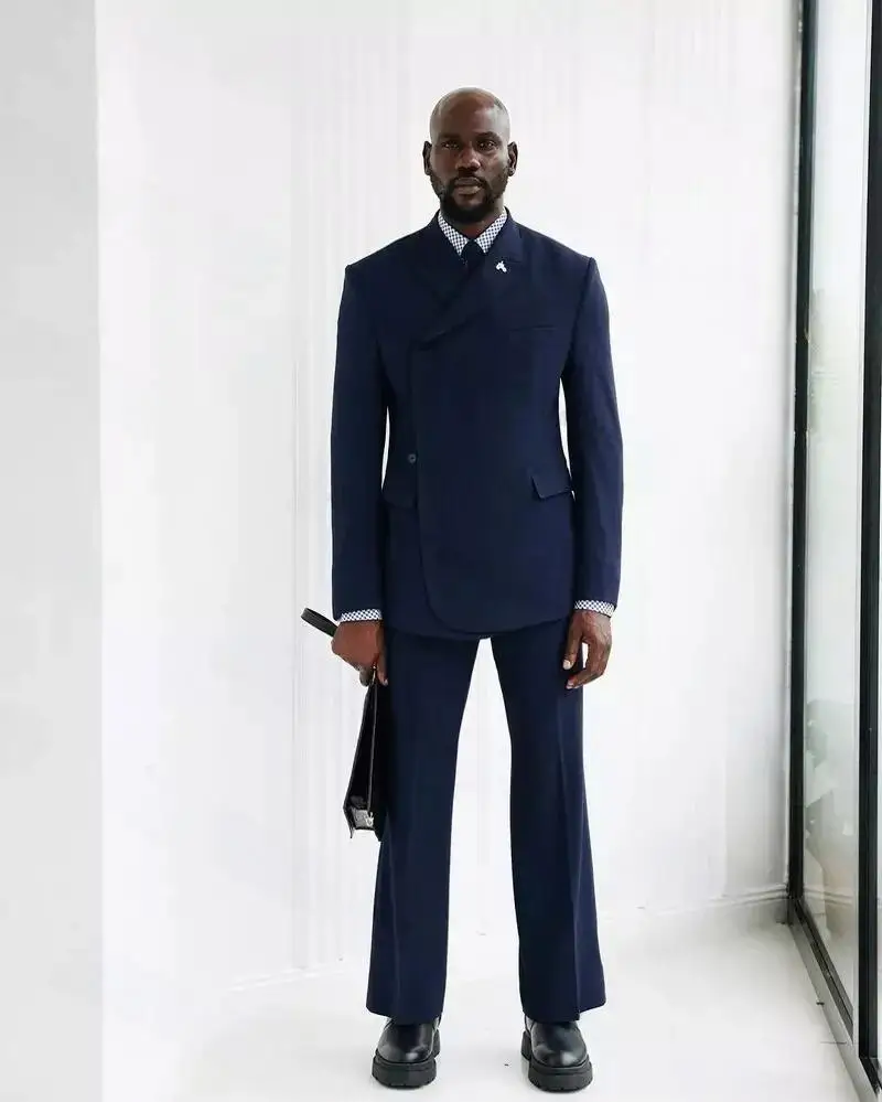 

Fashion Navy Blue Men Suits Set 2 Piece Blazer+Pants Formal Performance outfit Celebrity Gowns Formal Office Jacket Prom