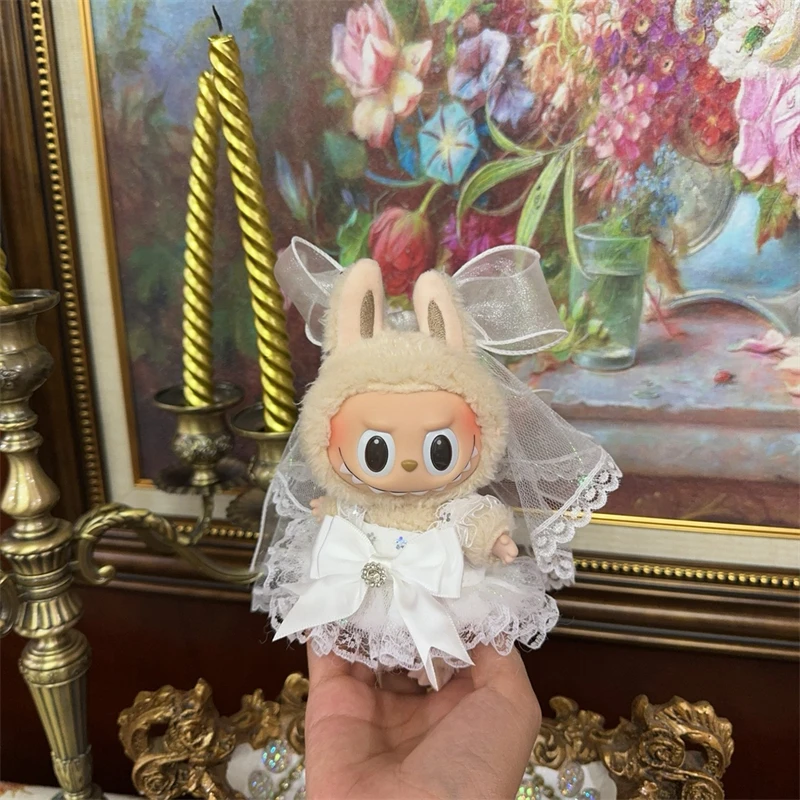 

LABUBU одежда, детская одежда, 17 см, макарон в форме сердца, сидящий на вечеринке, головной убор + костюм с юбкой (2 точки)