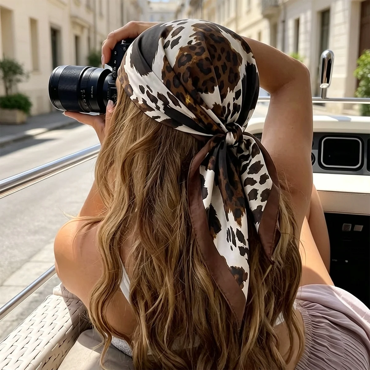 Leopard Print Satin Hairband 70cm Elegant Bandana Neck Scarf for Women Fashionable Female Headband Foulard 2026 New Style