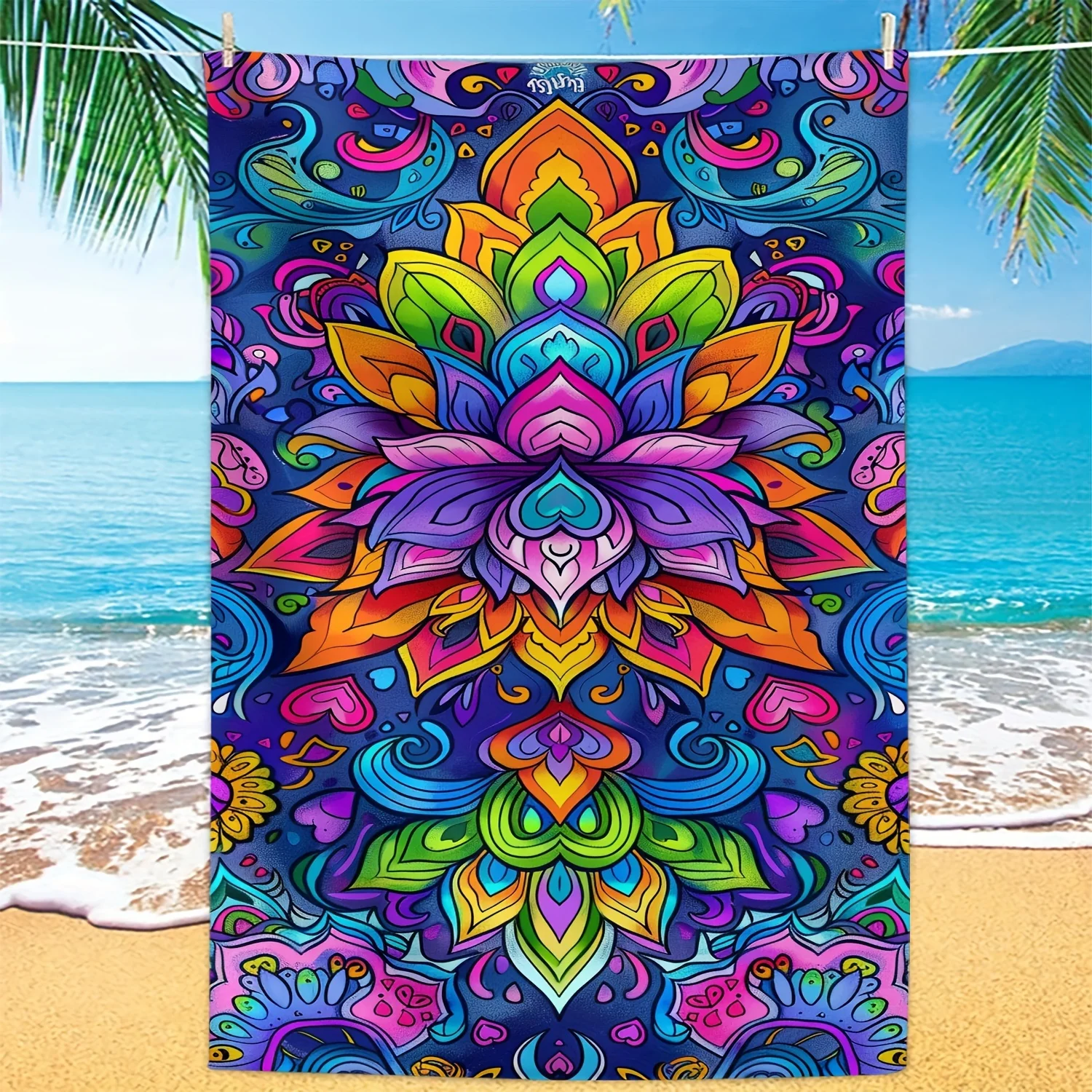 Vibrant Color Mandala Lotus Bohemian Pattern Beach Towel Quick Dry Thin Cloth Perfect To Tropical Beach Vacation Trips