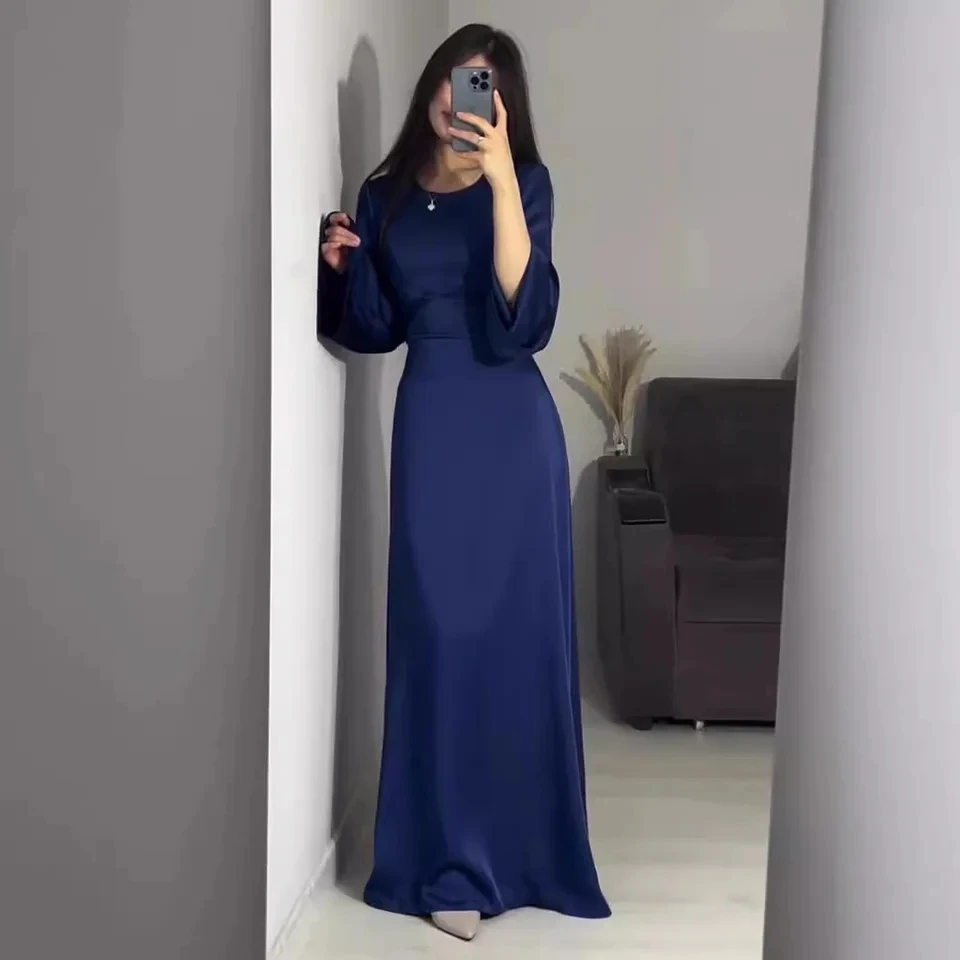 

Elegant Dress for Women 2025 Spring New Long Sleeve Round Neck Maxi Dresses for Women