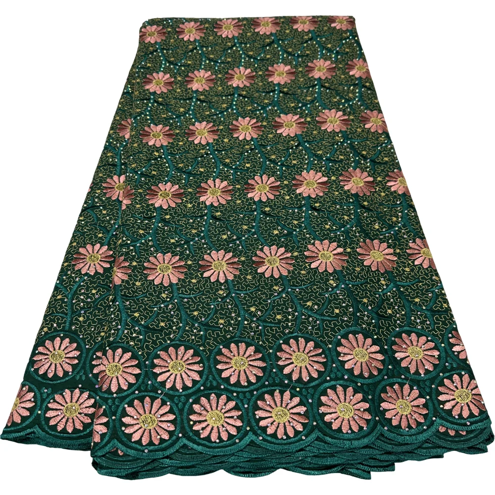 5 Yards Swiss Fabric High Quality Lafaya Heavy Beaded Embroidery African 100% Cotton Voile Lace Lafaya For Wedding Party 3183
