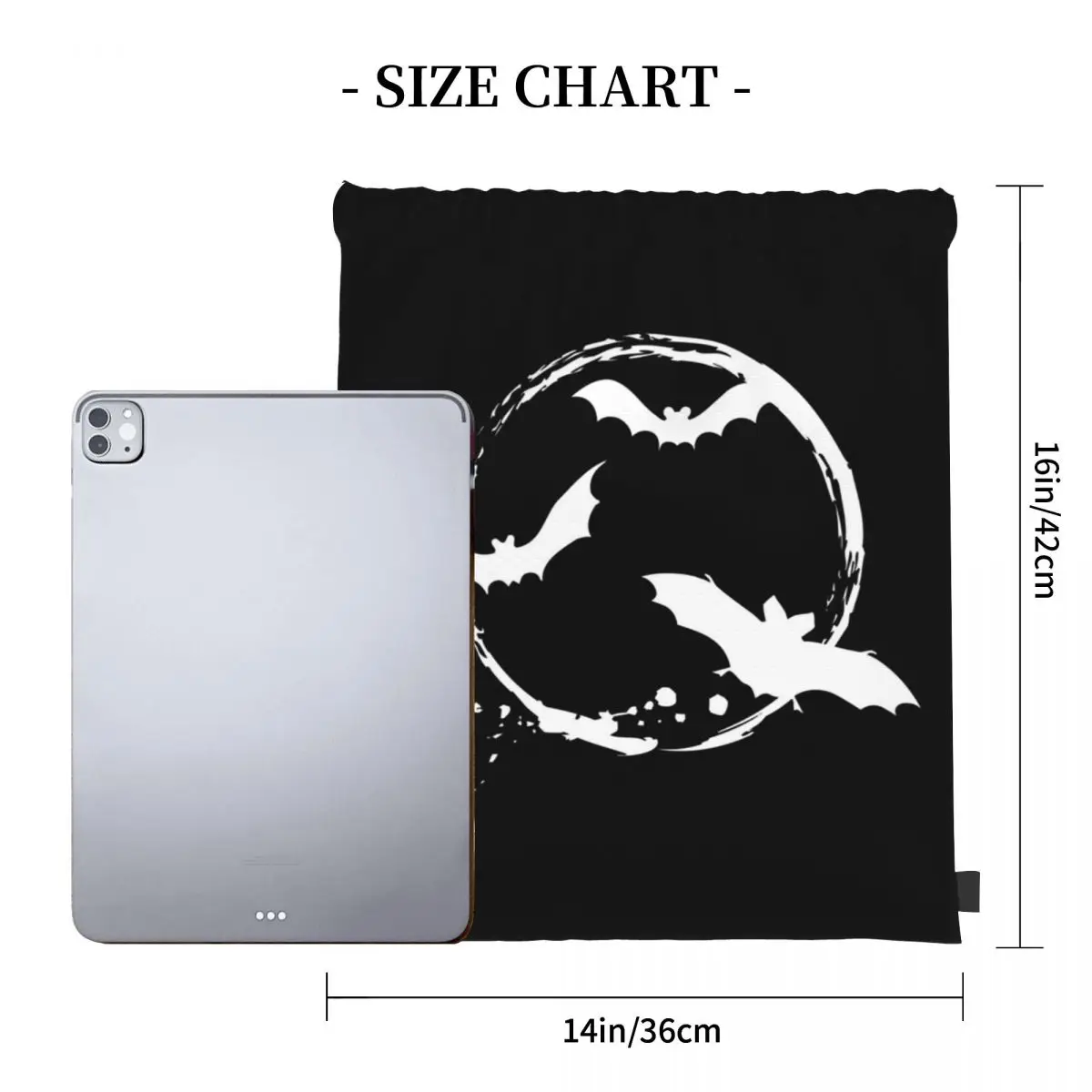 Sacs à dos de chauves-souris d'Halloween avec lune blanche, sacs de proximité Wstring, sac de rangement de poche Bundle, sacs de livre pour l'école de voyage