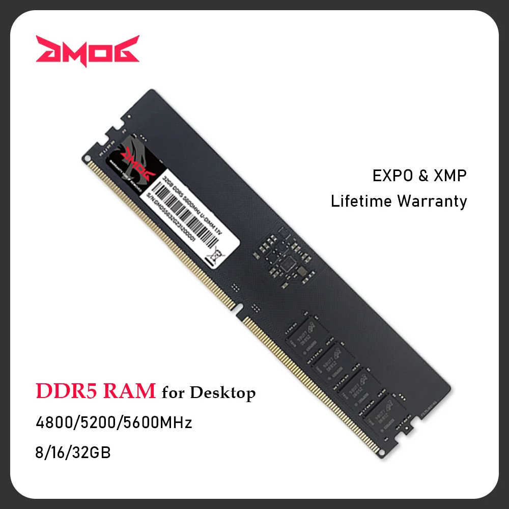 

GMOG DDR5 RAM for Desktop 1.1V 288-PIN Dual Channel EXPO & XMP 8GB 16GB 32GB 4800MHz 5200MHz 5600MHz 6000MHz