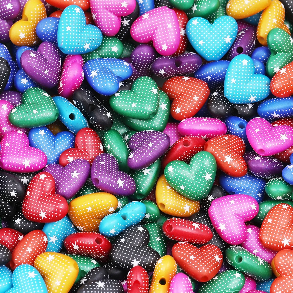 8pcs/16pcs Random Color Acrylic Beads,17*15mm Star‑Dot Heart Loose Beads for DIY Handmade Jewelry Making Supplies