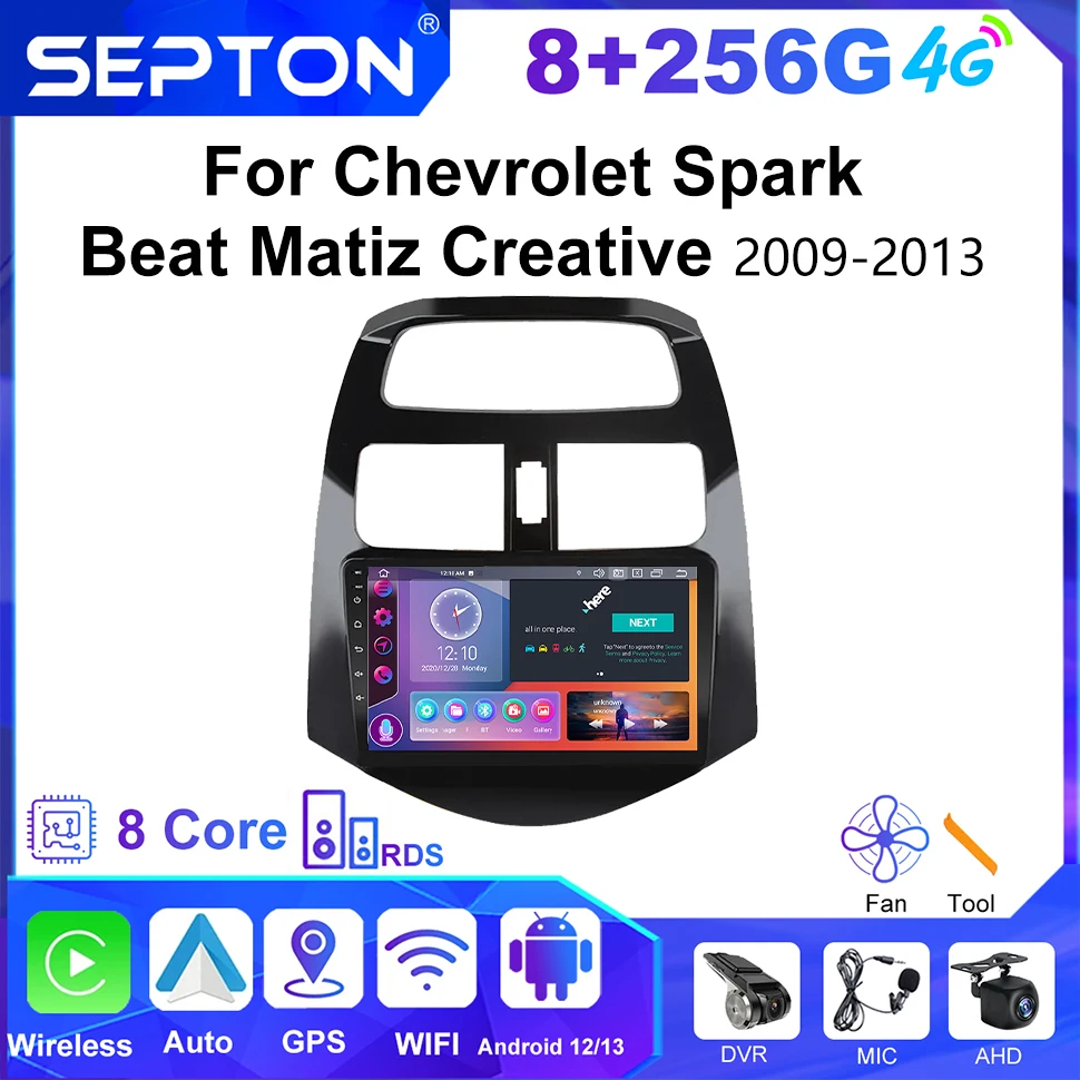 

SEPTON Car Stereo Radio for Chevrolet Spark Beat Matiz Creative 2010-2014 Carplay Player Navi GPS 2Din QLED Screen Vehicle audio