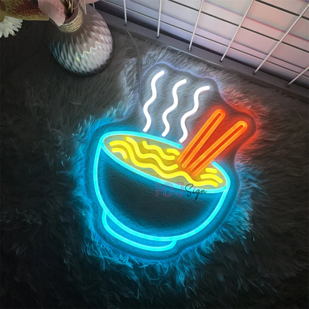 Ramen Noodles Neon Sign Room Wall Decor Bowl Led Neon Lights Sign Noodle Food Shop Restaurant Bedroom Decoration Neon Lights USB