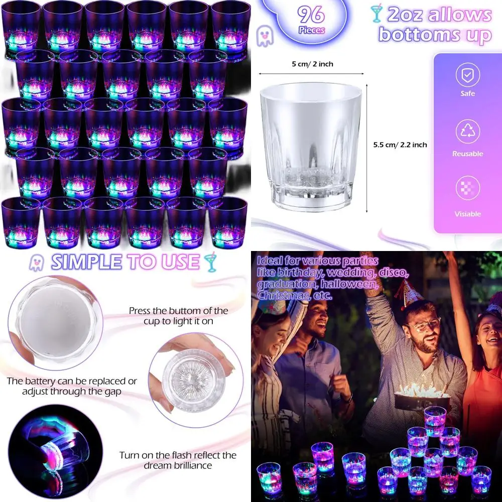 

Набор светящихся рюмок на 96 штук, светодиодные мигающие стаканы, пластиковая посуда для вечеринок, ночных мероприятий и особых событий