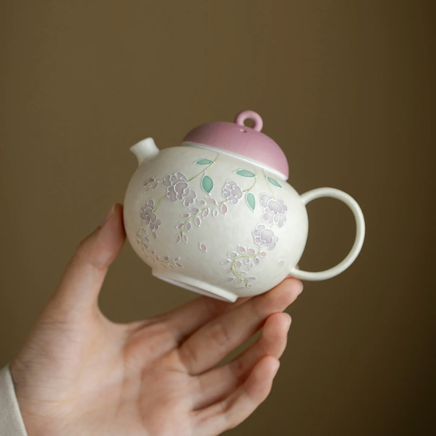 Rock Glaze Hand-Painted Stacking Small Flower Ceramic Teapot with Ball Hole Filter Household Tea Brewing Pot Kung Fu Teaware