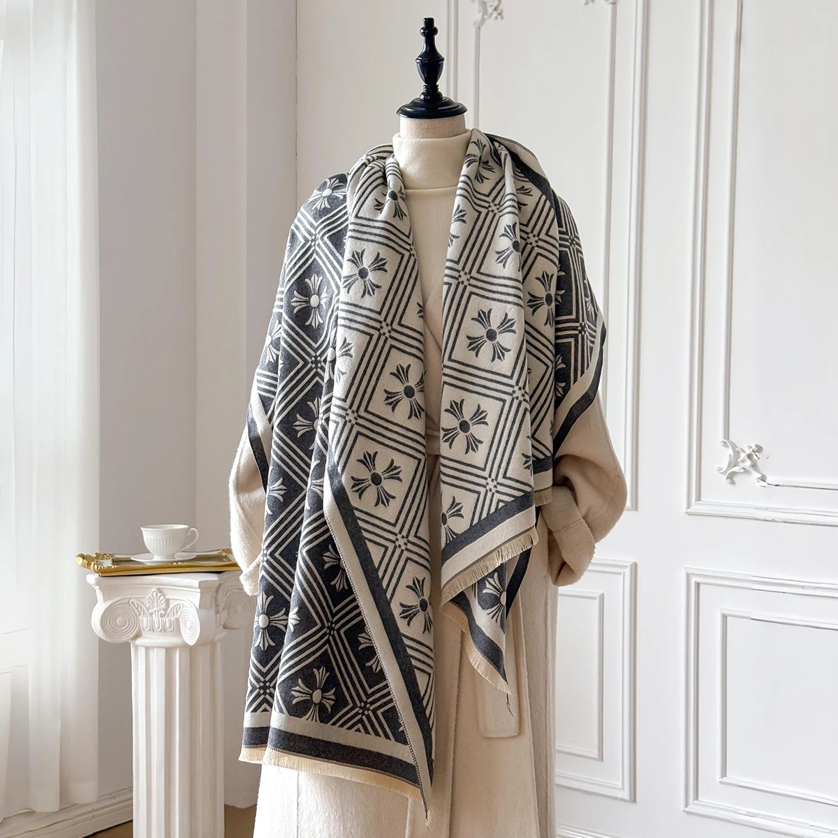 Winter Warmer Kaschmirschal für Frauen Luxus Pashmina Decke Dicker Schal Wickelhalstuch Mode Bufanda Echarpe Poncho 2025 – Detail 7