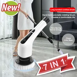 7 In 1 Bathroom/Shower Scrubber with 8 Replacement Brush Heads Electric Cleaning Brush 90Mins Working Time for Bathroom Tub Tile