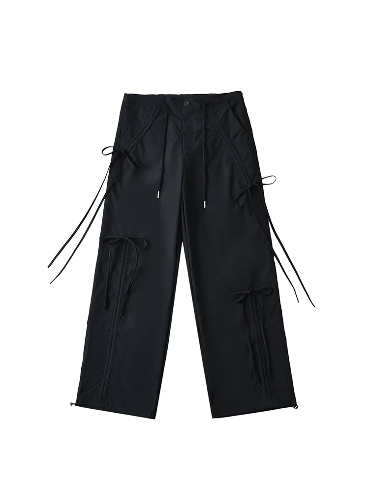 Sweet Cool Spicy  Knot Work Pants Women's Spring Retro Dstring Slimming Loose Casual Straight Leg Wide Leg Pants