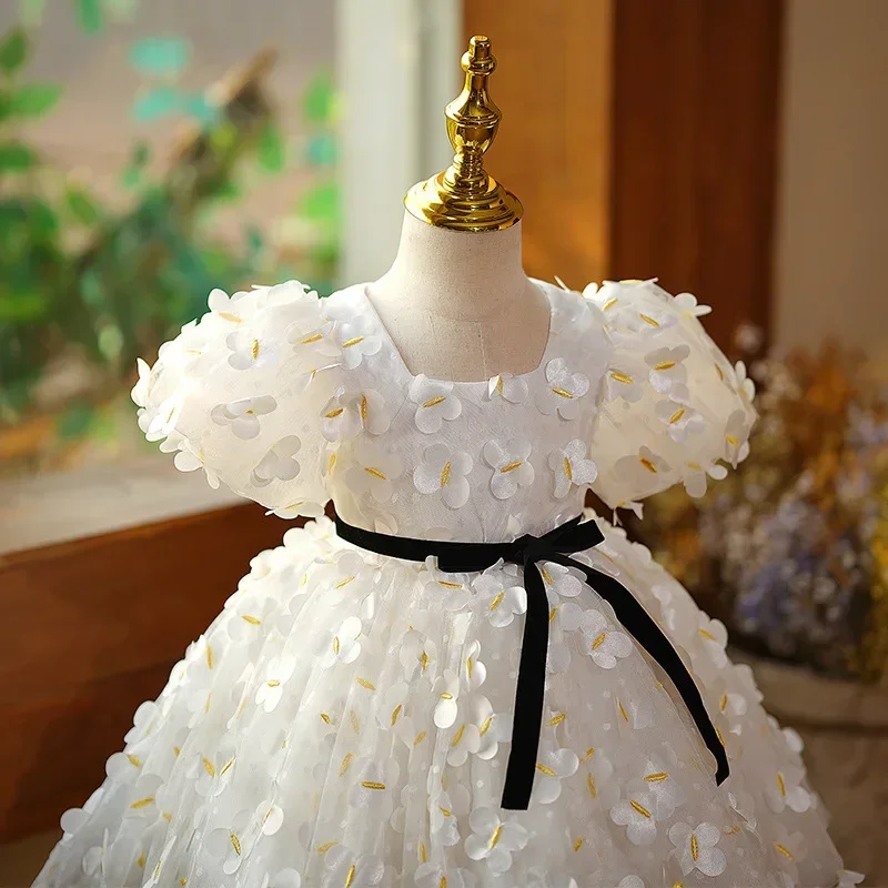 

Fashion Baby Girl Princess Dress 3D Floral Tutu Dress Child Teen Puff Sleeve Vestido Summer Party Pageant Frocks1-14