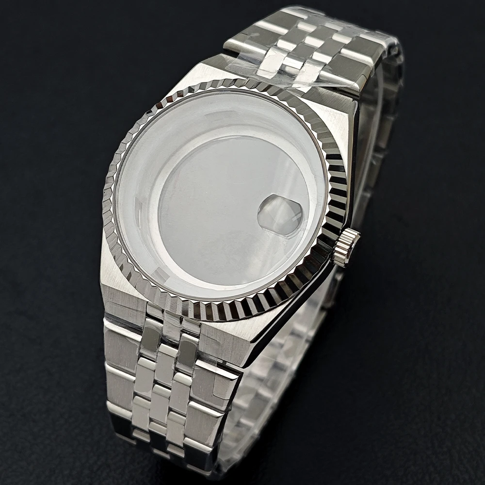 NH35 Case Equipped Strap 39.5mm Men's Watch Silvery Steel Case Fits NH35 Movement Accessories Sapphire Glass NH35 Dial image 3