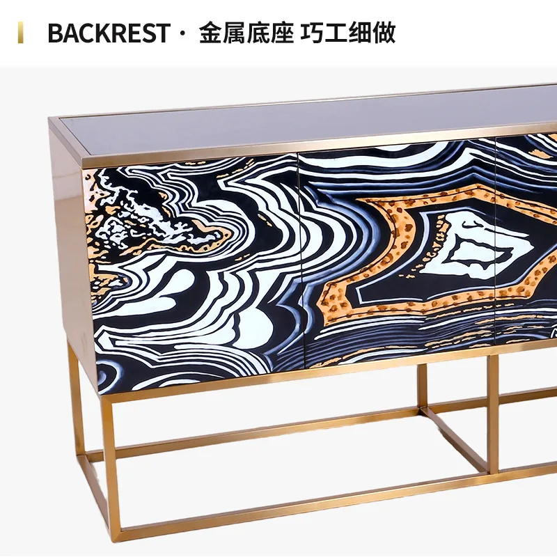 All-copper household European-style living room side cabinet dining room high-end villa hotel square rectangular side cabinet