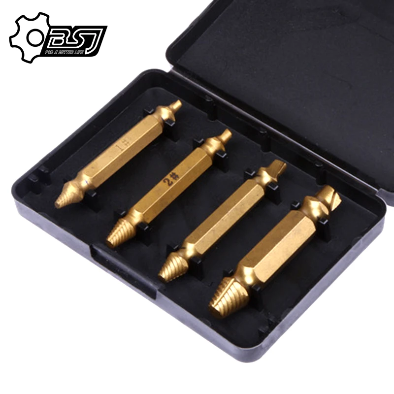 Juego de brocas para extracción de tornillos dañados, herramientas de demolición, removedor de pernos rotos, pelado fácilmente, 4 piezas