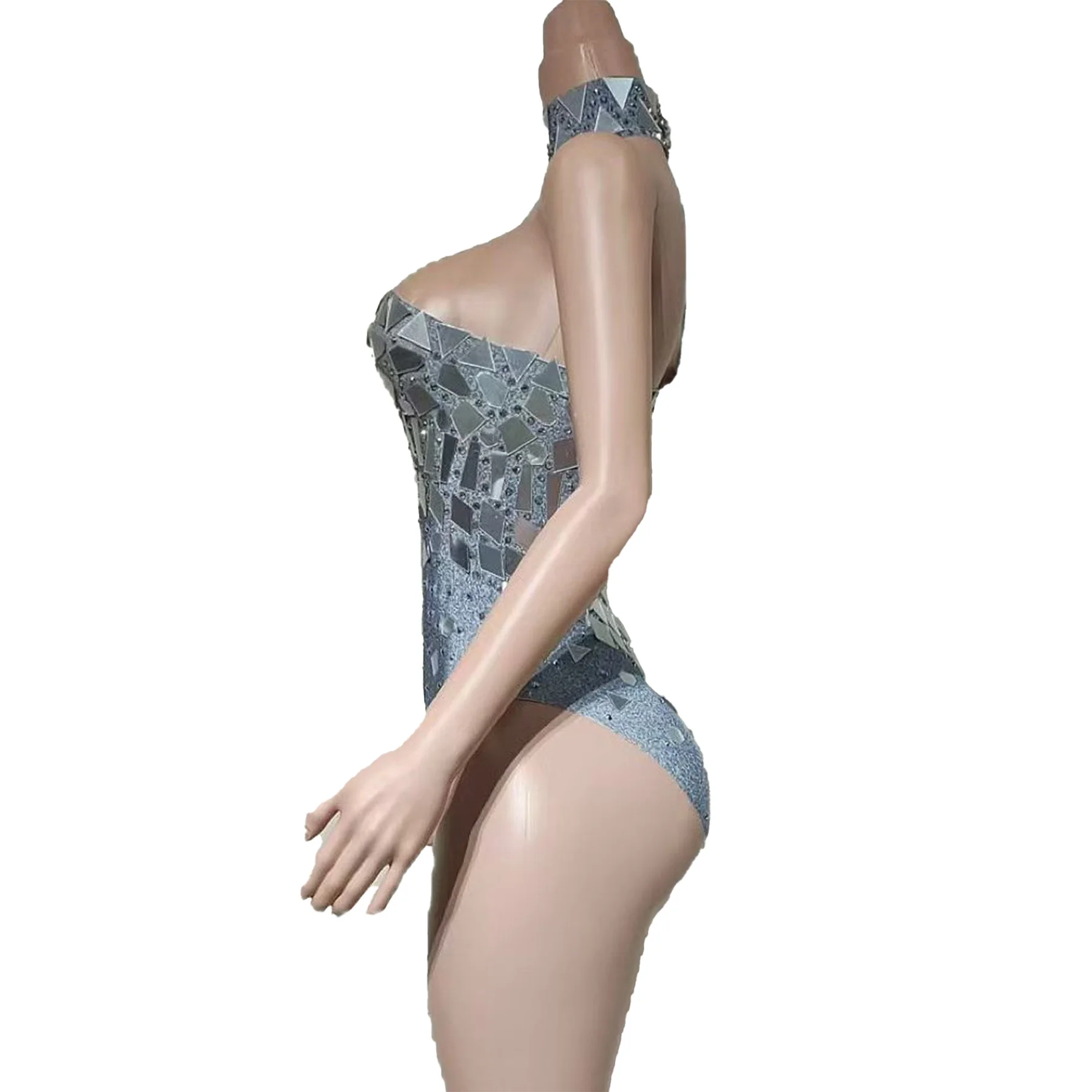 Guanzi Design Sense Single الكتف كم عالية الرقبة بذلة هندسية مرآة بذلة بار نادي أداء الزي فساتين حفلات #2