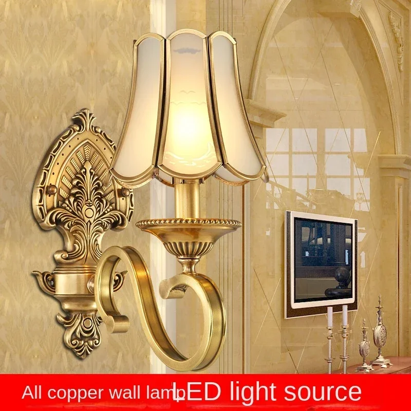 

Copper Wall Lamp European Style Living Room Wall Light Bulb Luxury Bedroom Bedside Lamp American Style Corridor Stairs Pure