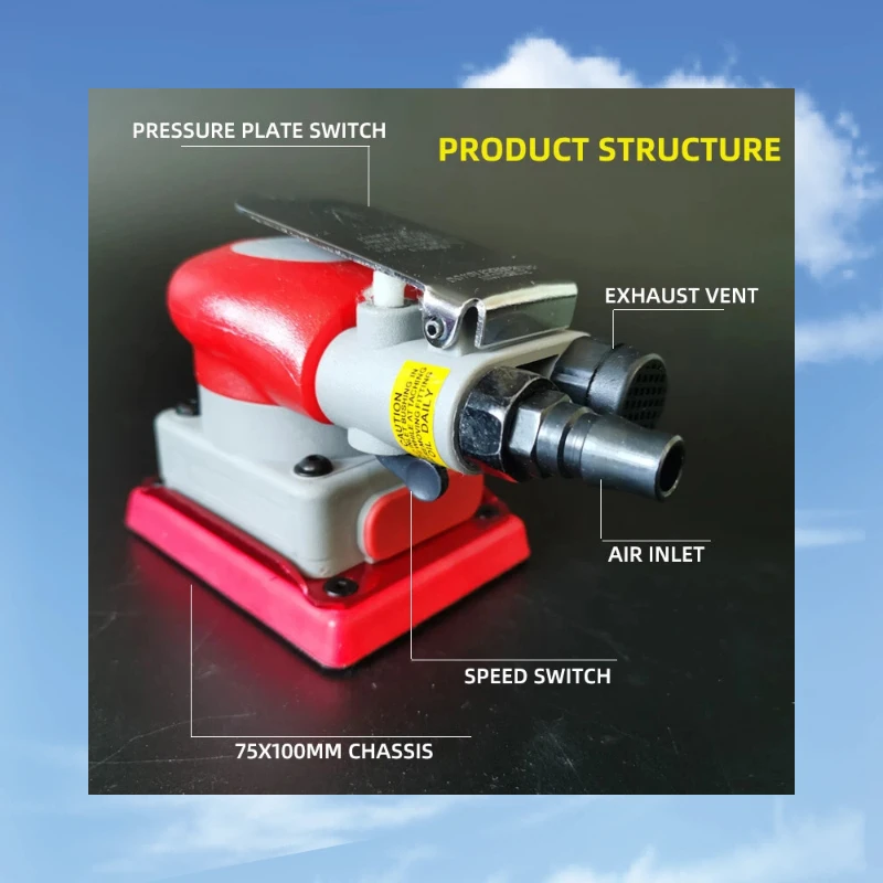 

75x100mm Pneumatic Square Dry Sander, Air Powered Grinding Polishing Machine for Car Paint Surface Beauty Refinishing
