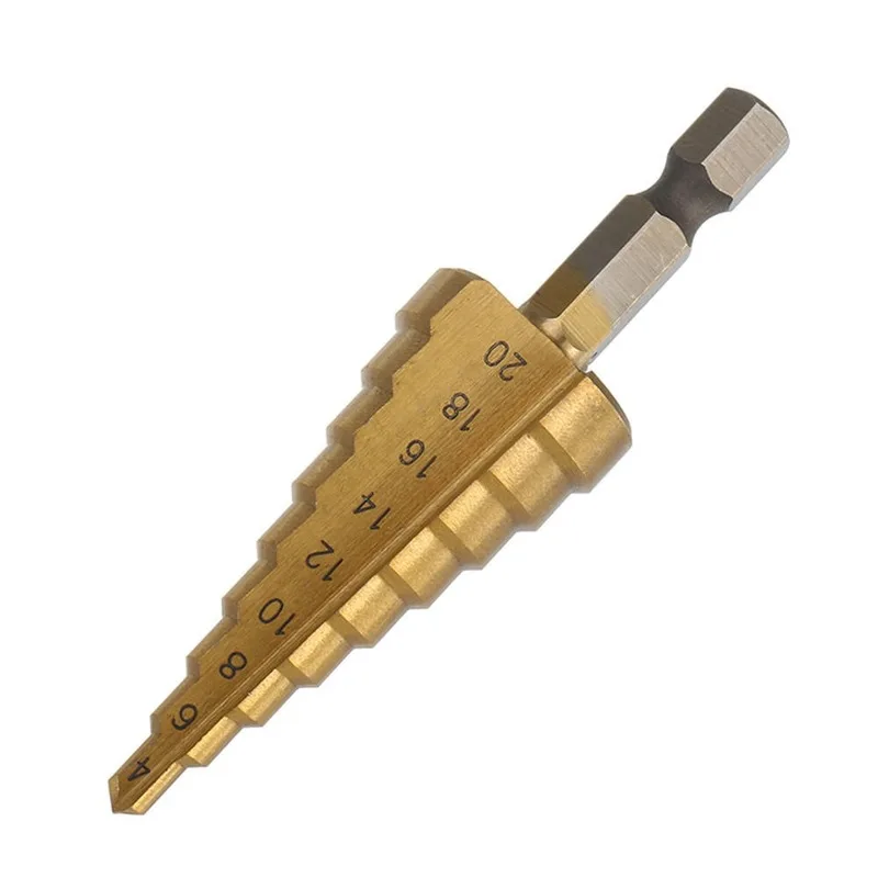 JUSTINLAU 3Pcs 1/4 Inch Hex Shank HSS Titanium Coated Step Drill Bit Set 3-12/4-12/4-20mm