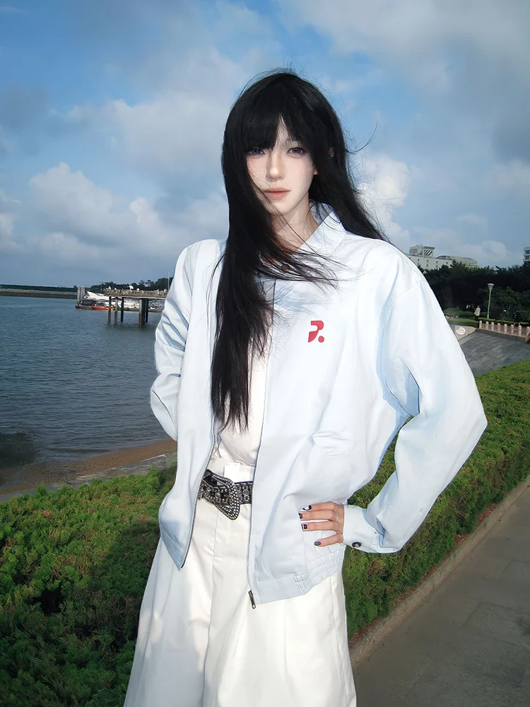 

Cleanfit American Sle Collar Harrington Jaet ort Baseball Sle Couples Outerwear Loose Fit Printed Cotton Long Sve