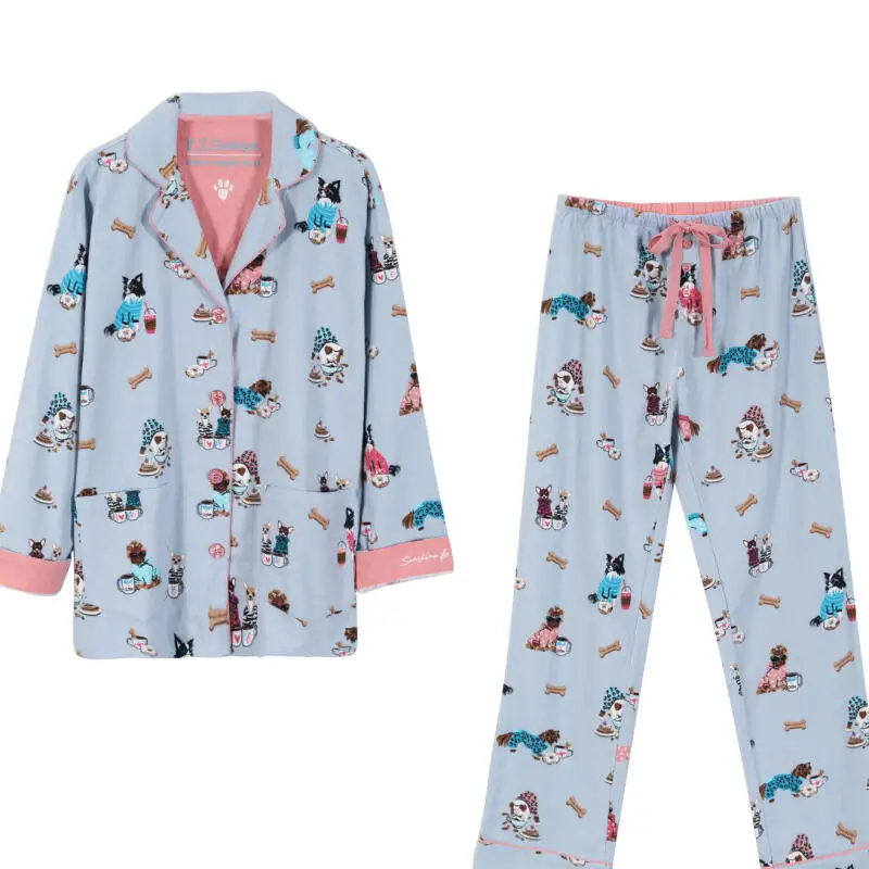 Soft Cotton Pajamas Women Autumn New Sleepwear 2Pcs Top Pant Long Sleeve Home Clothes Luxury Gift Lady Nightwear Print Pjs image 4