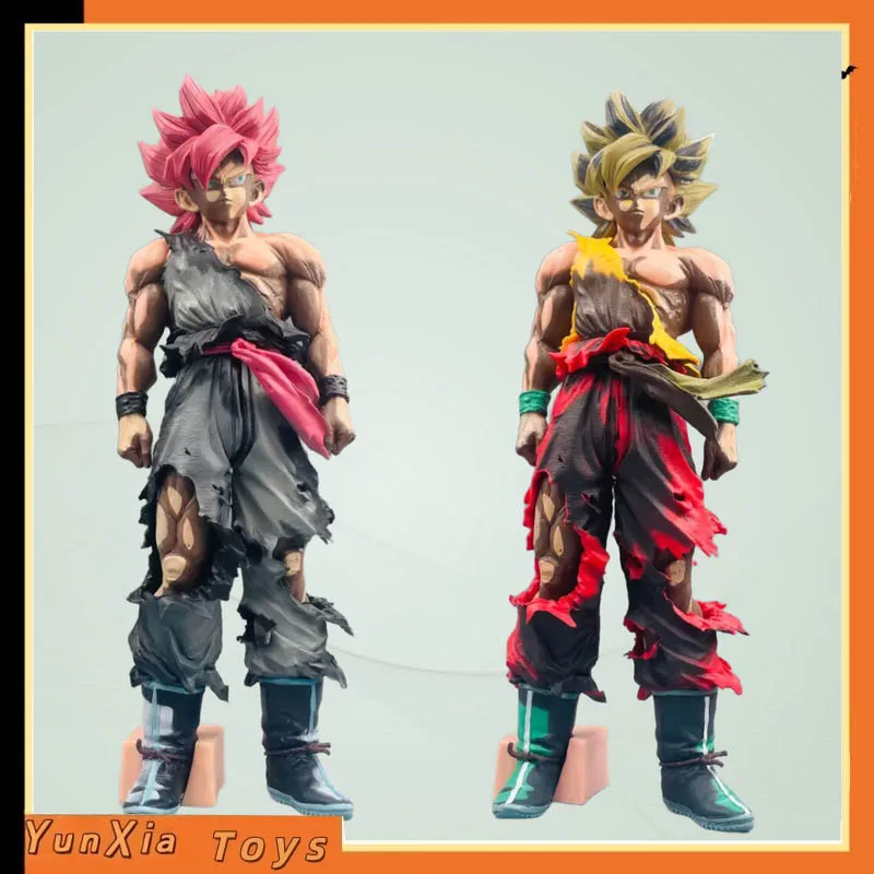 Figura de acción coleccionable de Goku Super Saiyan de Dragon Ball con efectos de daño de batalla, estilo manga, 34 cm, PVC, decoración de escritorio para fanáticos del anime.