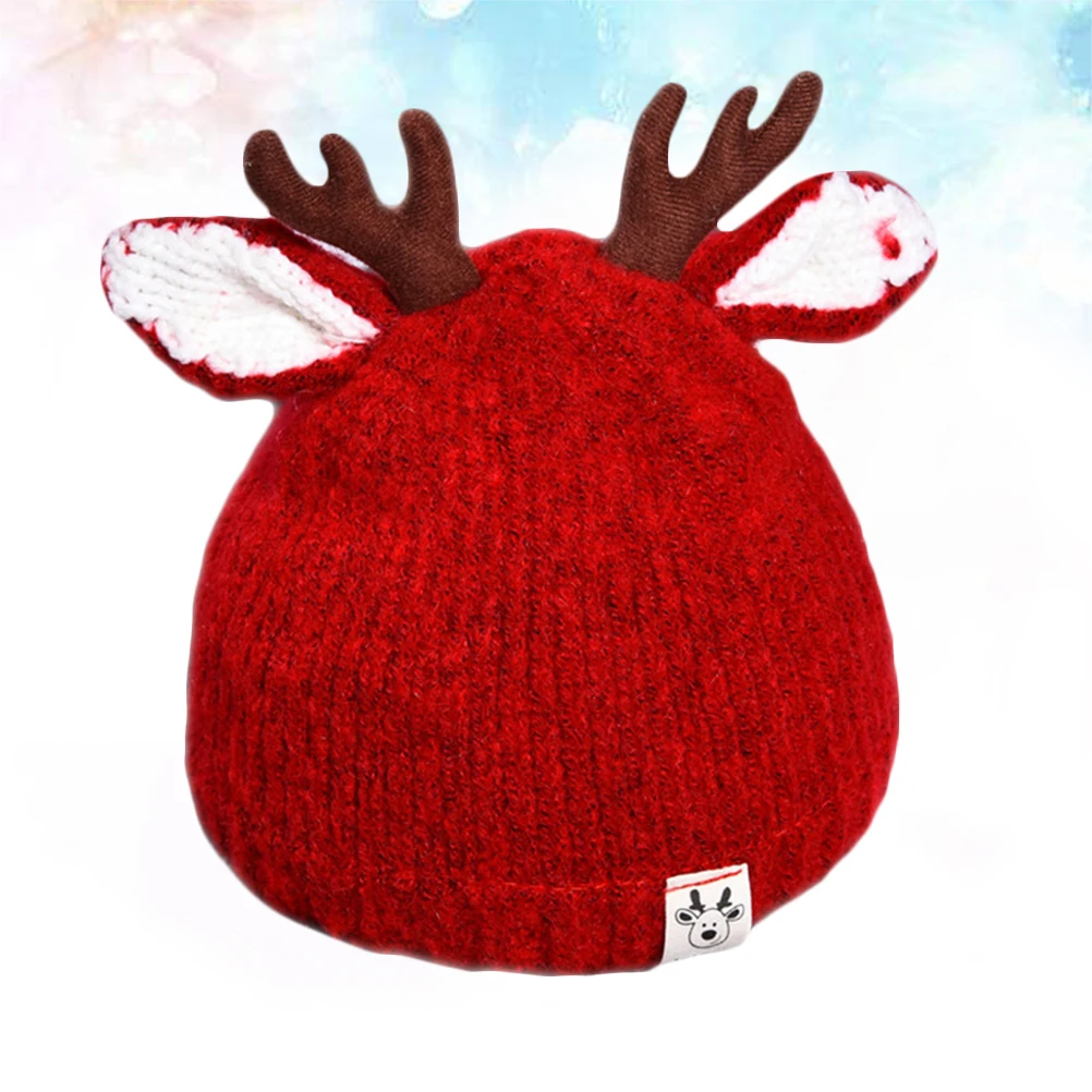 Bonnet en laine pour bébé, chapeau épais avec bois, accessoires d'hiver pour enfants, rouge Adorable pour enfant