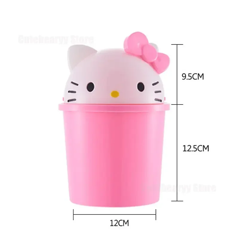 Hello Kitty Mini Desktop Bin Small Trash Can Tube with Cover Bedroom Garbage Can Clean Workspace Storage Box Home Desk Dustbin