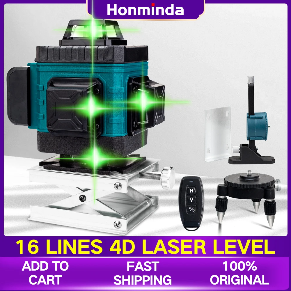 Honminda 16 Lines 4D Laser Level green line Self-Leveling 360 Horizontal And Vertical Super Powerful green Beam laser level