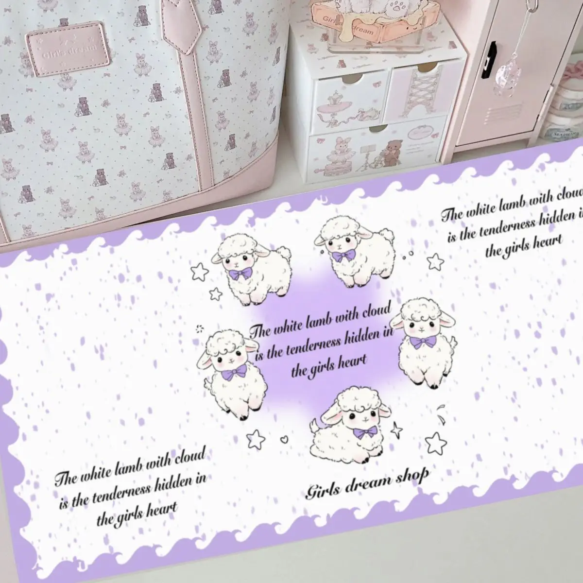 PU Leather Mouse Pad Sweet Pink Cute Lamb Lace Polka Dot Kawaii Mouse Pad Office Desk Mat Waterproof Non-Slip Desk Blotter Pad