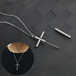 Cross Necklace for Men Stainless Steel Cross Pendant Necklace Men's Pendant Jewelry Toothpick Necklace Men Gift