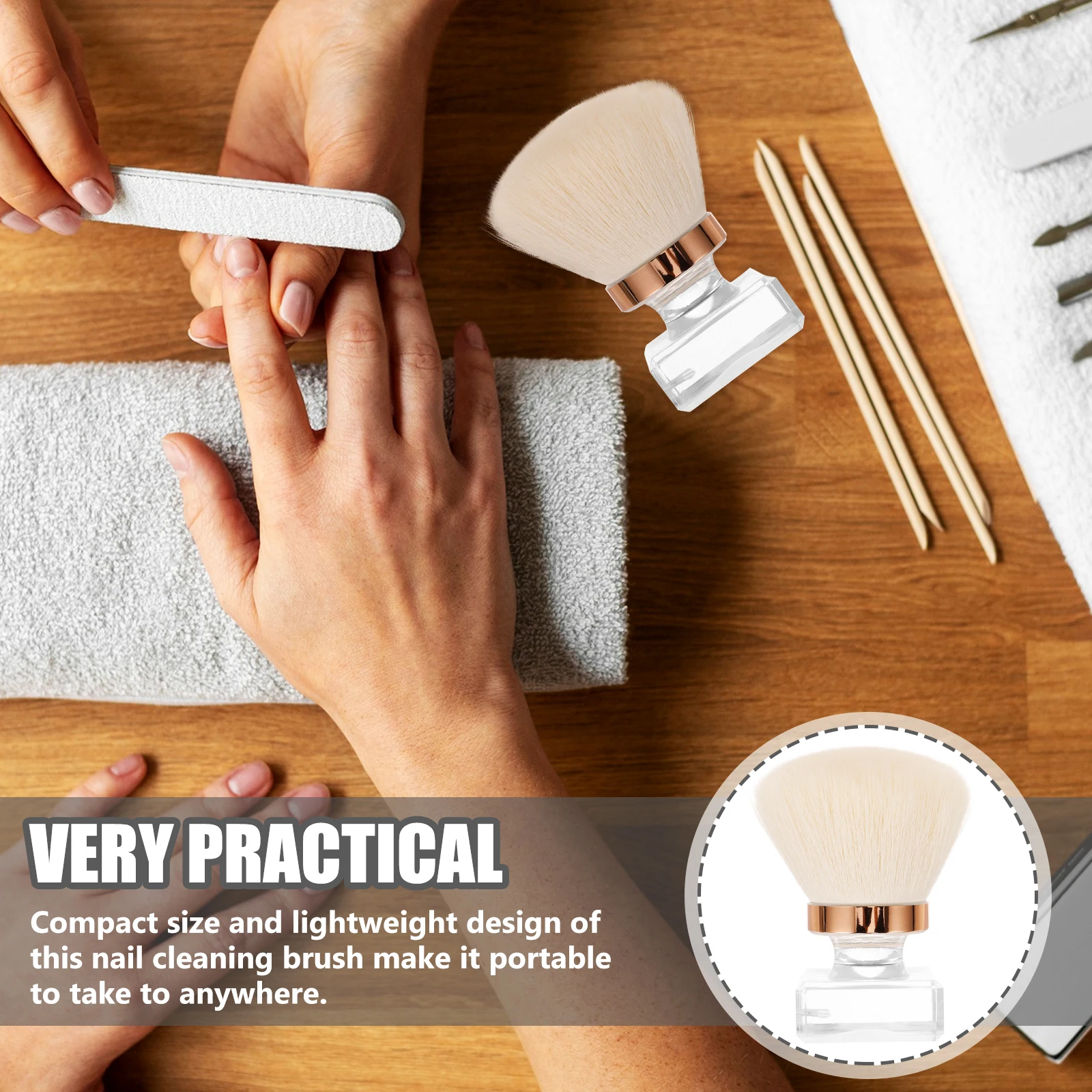 

1PC Nail Dust Brush Round Head Soft Bristles Compact Lightweight Ergonomic Handle Nail Cleaning Tool Artificial Fiber Makeup