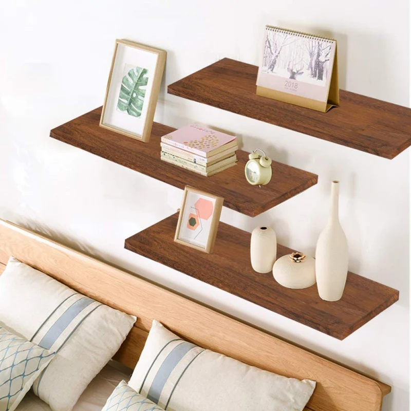 Decorative Wall Mounted Display Stand Floating Shelf Wooden Wall Shelf Hanging Storage Organizer For Books Plants Storage Racks