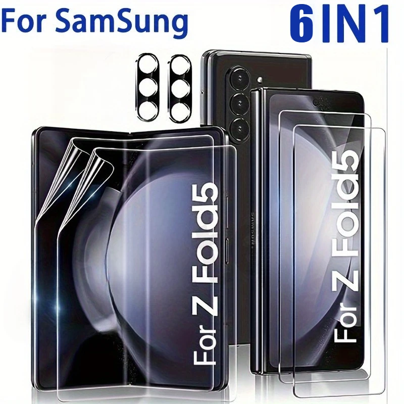 [6-in-1] Geeignet für Samsung Galaxy Z Fold 7 6 5 4 3. Umfasst eine innere Hydrogelfolie aus gehärtetem Glas vorne und Kameraobjektiv