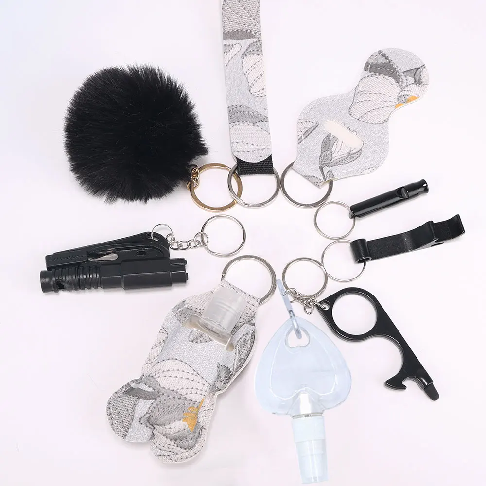 10-teiliges Selbstverteidigungs-Schlüsselanhänger-Set für Frauen, Sicherheits-Fensterbrecher, Sprühflasche, Lippenstifthalter, Zubehör, Geschenke – Detail 8
