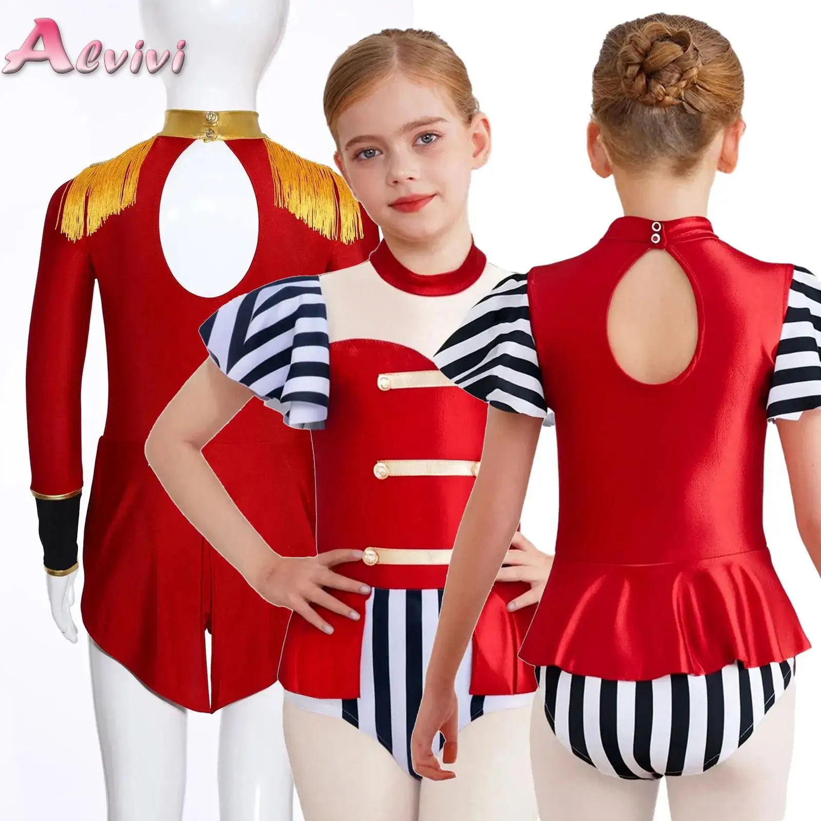 

Girls Ringmaster Circus Skirted Leotard Dress Festival Performance Halloween Carnival Themed Party Role Play Costume Dancewear