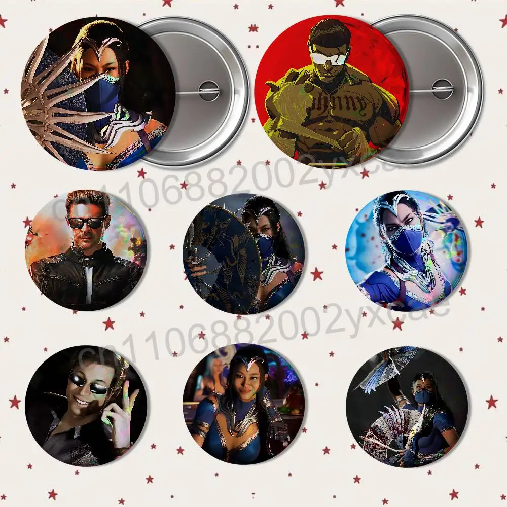Kitana Johnny Cage Mortal Kombat Laser reflective round badges pins bag clothing decorations collectibles gifts for friends