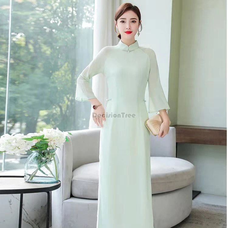 2025 مزاج لطيف بسيط فيتنام أوداي تشيباو تحسين النمط الصيني أنيقة ضئيلة شيونغسام الرجعية ملابس الشاي اليومية غير رسمية