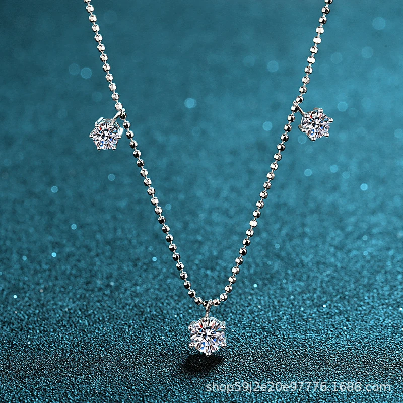 S925 Sterling Silver 3.2ct Moissanite Six-Prong 'Starry Sky' Necklace  Women's Full Pav Design