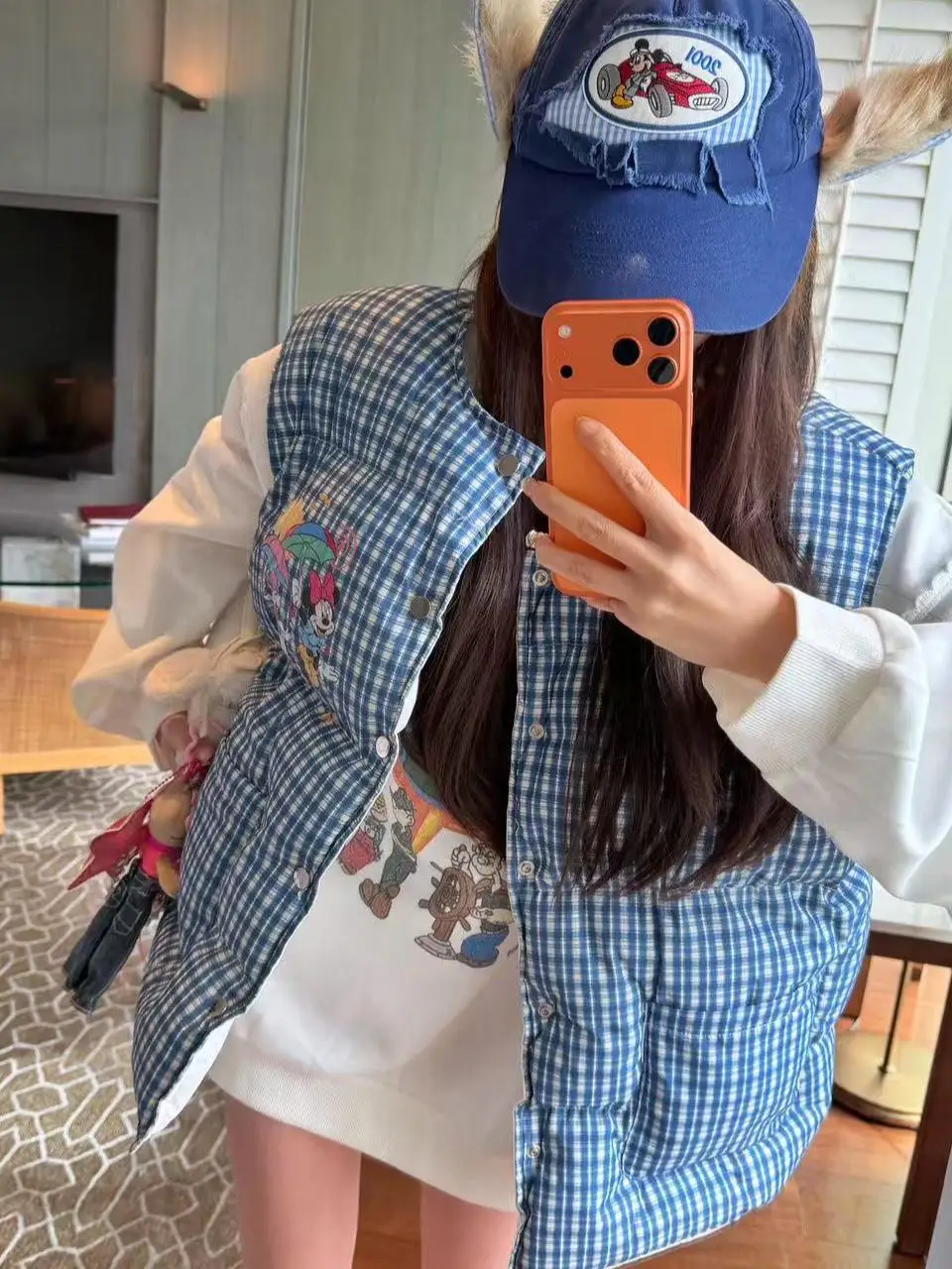 

Свободная женская хлопковая куртка Svel с теплым клетчатым узором и мультяшным дизайном, синяя, осенне-зимняя верхняя одежда, модная повседневная модель